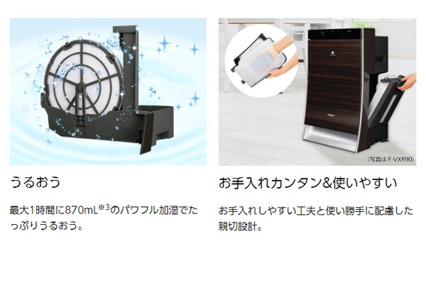 加湿空気清浄機 空気清浄40畳 加湿24畳 Panasonic パナソニック 木目調 ホワイト F-VXR90