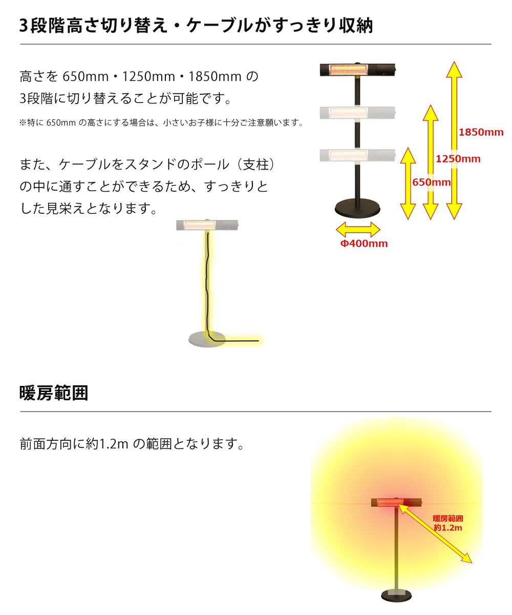 電気ヒーター ピクシーヒーター スタンド付 防水仕様 100V 1000W IPX5