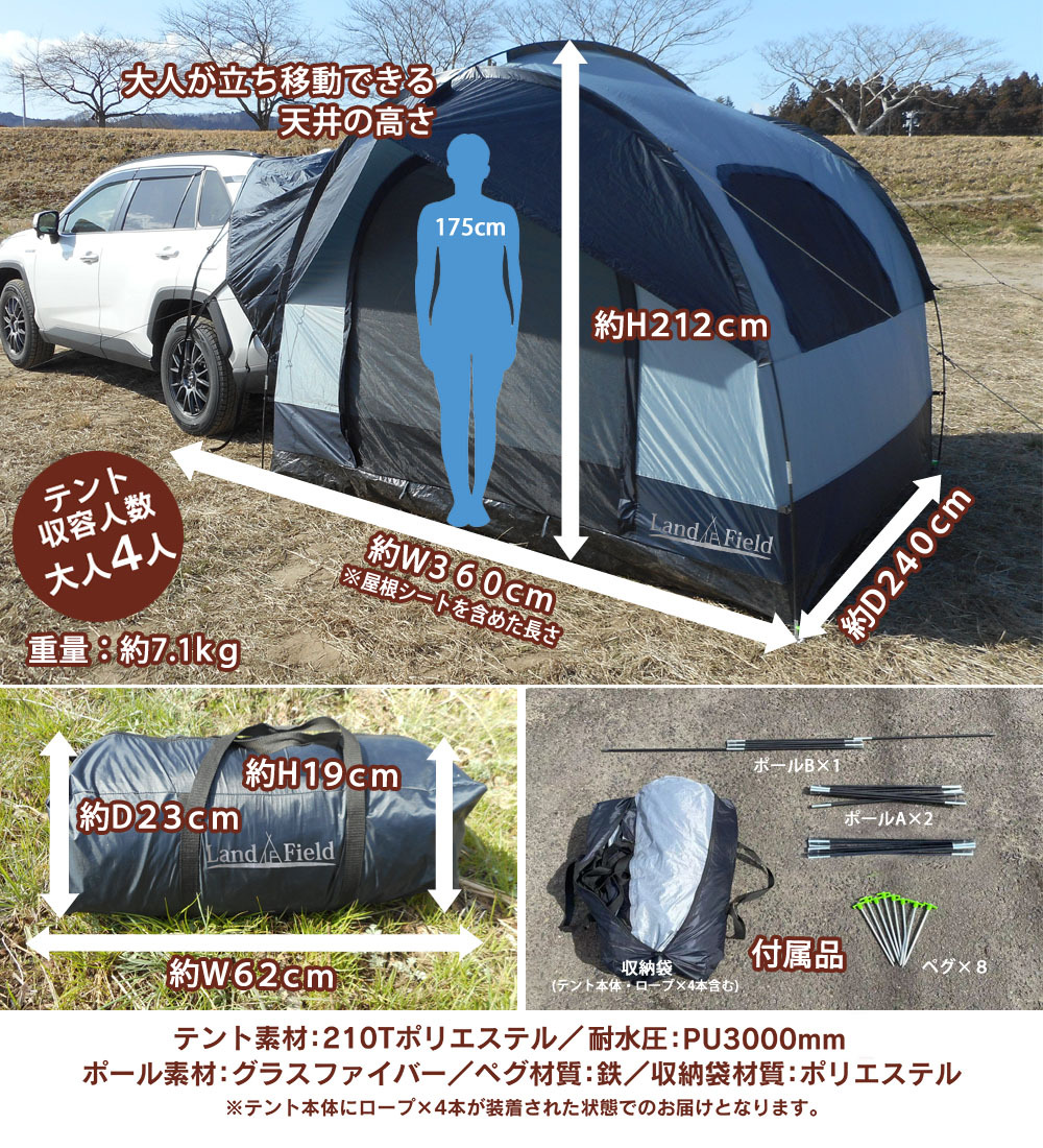リアゲートハッチバックテント 車中泊テント バック ドア テント 国内メーカー Suvテント カーサイドタープ 防災 災害テント 避難テント Landfield Lf Cht010 Gy Lf Cht010 Gy 壱番館shop 通販 Yahoo ショッピング