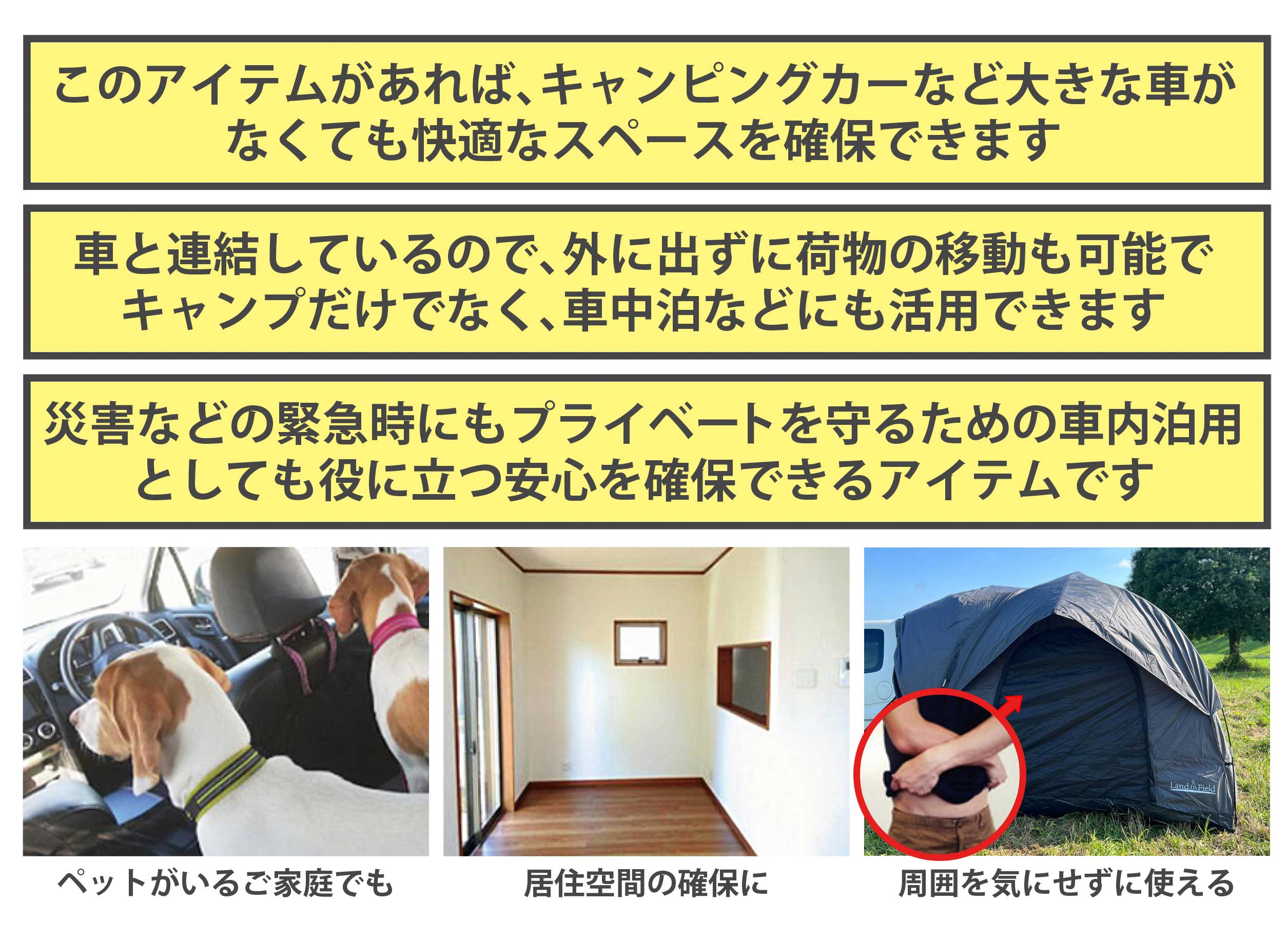 LANDFIELD 車中泊テント リアゲートハッチバックテント グレー