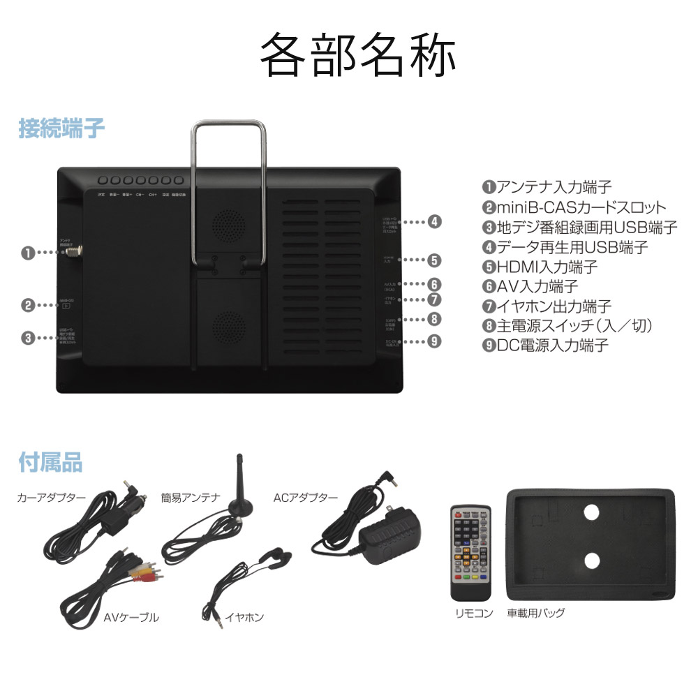 ポータブルテレビ 液晶テレビ ポータブルTV フルセグテレビ 