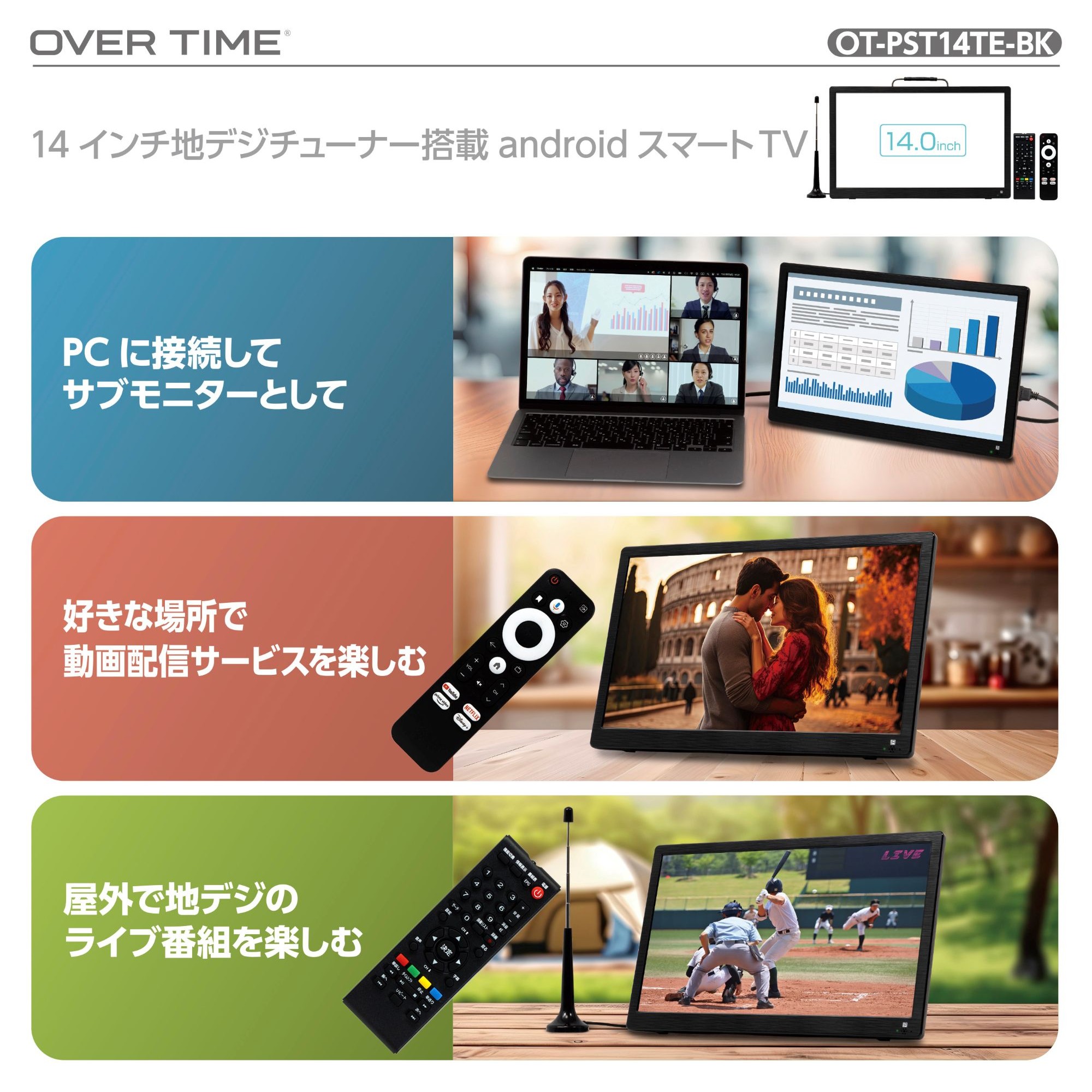 ポータブルテレビ 14インチ 地デジテレビ Android搭載 車載対応