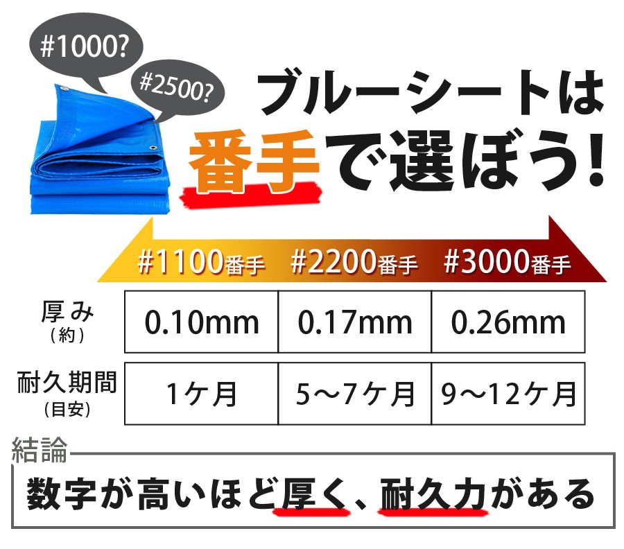 公式 ブルーシート 厚手 防水 10m×10m 3000 ブルー 青 ハトメ 豪雨対策