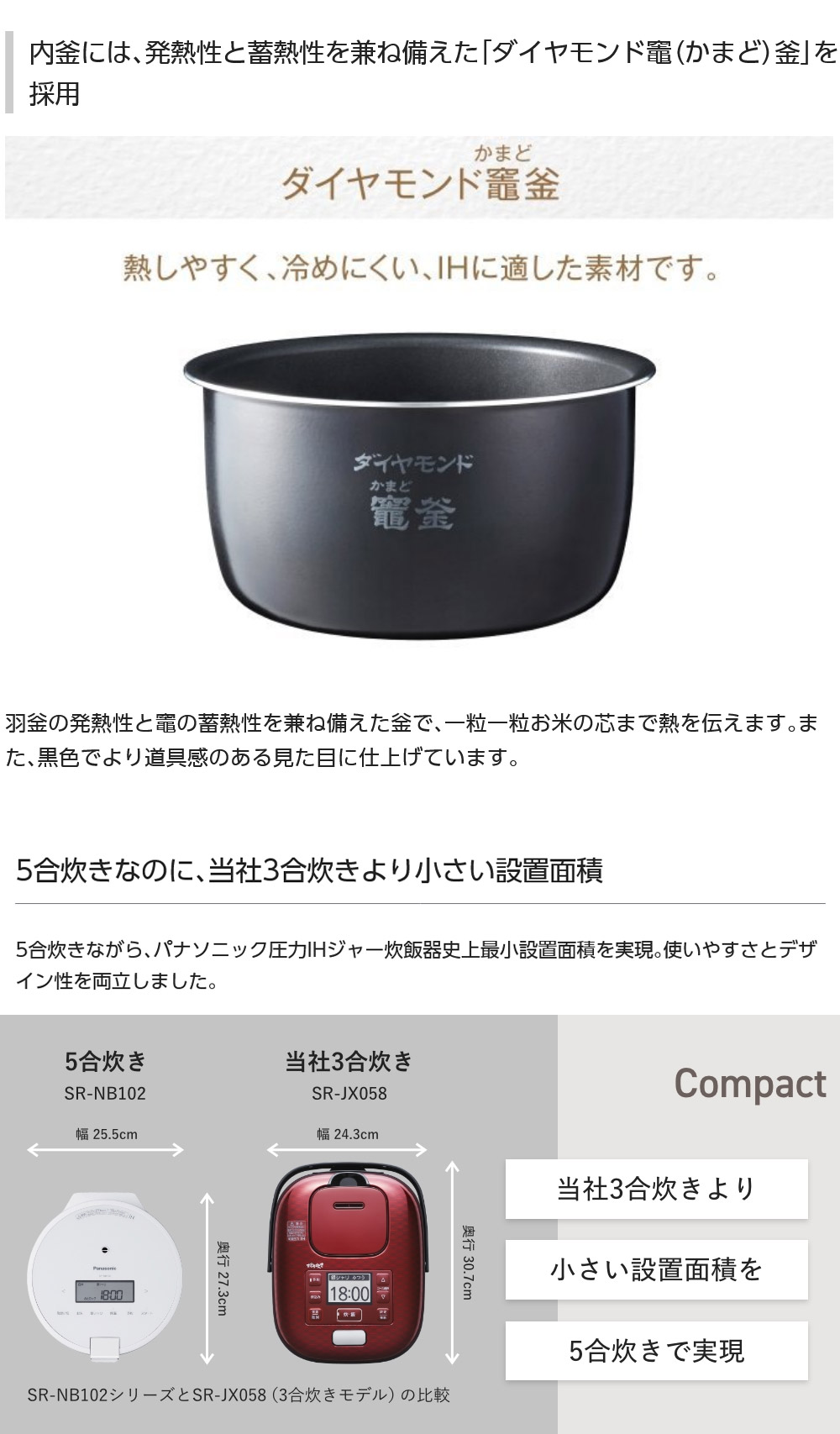 圧力IHジャー炊飯器 炊飯器 圧力ih ダイヤモンド竈釜 省エネ 円筒型 