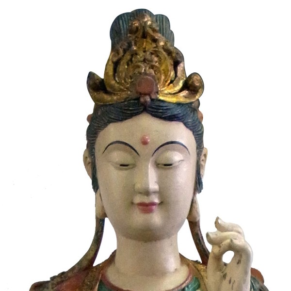 仏像 彩絵観音菩薩坐像 古色仕上げ 観音 ご本尊 仏教 置物 インテリア