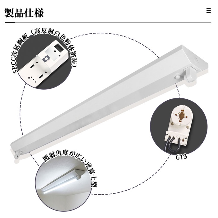 LED蛍光灯 ledベースライト 器具一体型 40W型 1灯 逆富士型 ガラス直管付き 2灯相当 125cm チラツキなし 5個セット 送料無料の画像