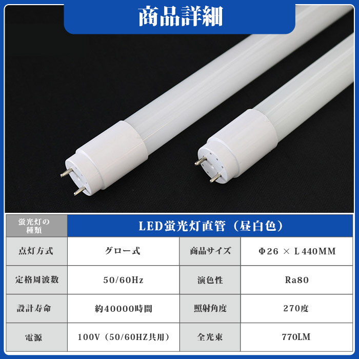 【店内全品8％OFF】LED蛍光灯 15W型 直管 44cm グロー式工事不要 昼白色 770LM 7W led照明 取付簡単 寿命約40000時間 PL保険加入済み 1年保証 送料無料｜ichifujiy｜10