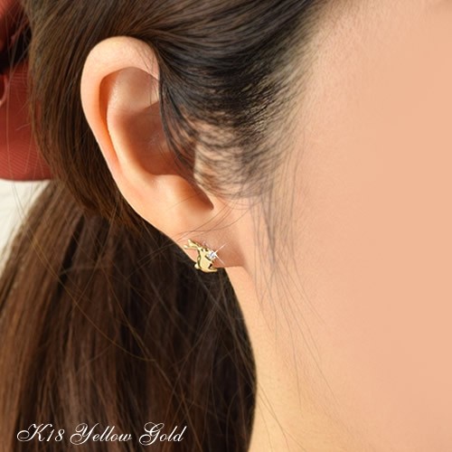 18金 ピアス ジルコニア ウサギ うさぎ K18 イエローゴールド 18K 