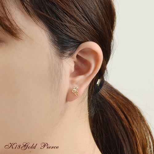 18金 ピアス 18k K18 ダイヤ ピアス 四葉のクローバー スタッドピアス