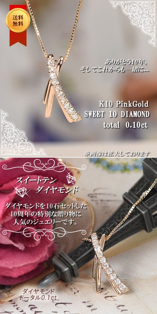 ネックレス スイートテンダイヤモンド 0.1カラット 10金 ピンク