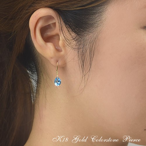 18金 フックピアス ブルートパーズ K18 ゴールド 11月誕生石 雫ピアス