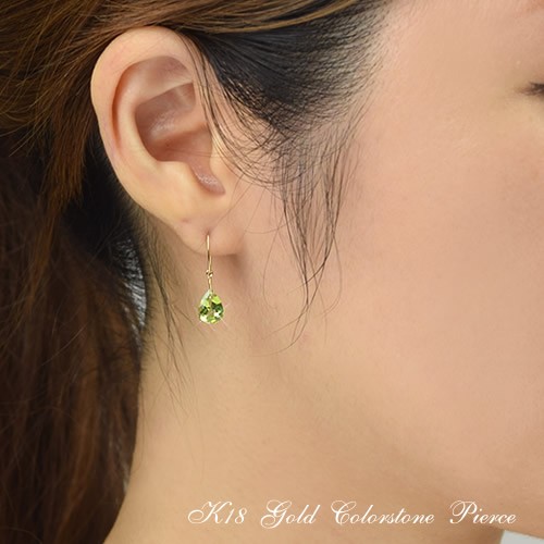 18金 フックピアス ペリドット K18 ゴールド 8月誕生石 雫ピアス 18K
