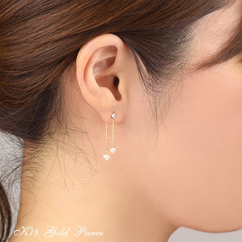 18金 パールピアス スーパーキュービックジルコニア 18k K18 ゴールド