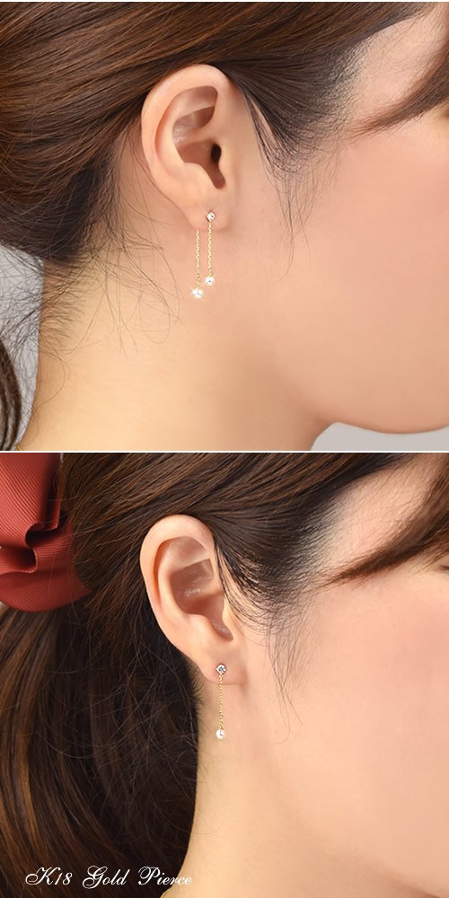 18金 パールピアス スーパーキュービックジルコニア 18k K18 ゴールド