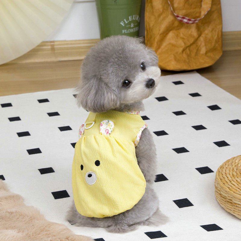 犬 服 春 夏 くまちゃん ぼんぼり タンクトップ ワンピース バルーンスカート サラサラ生地 D環おしゃれ かわいい 安い 小型犬 中型犬 柴犬 |  | 01