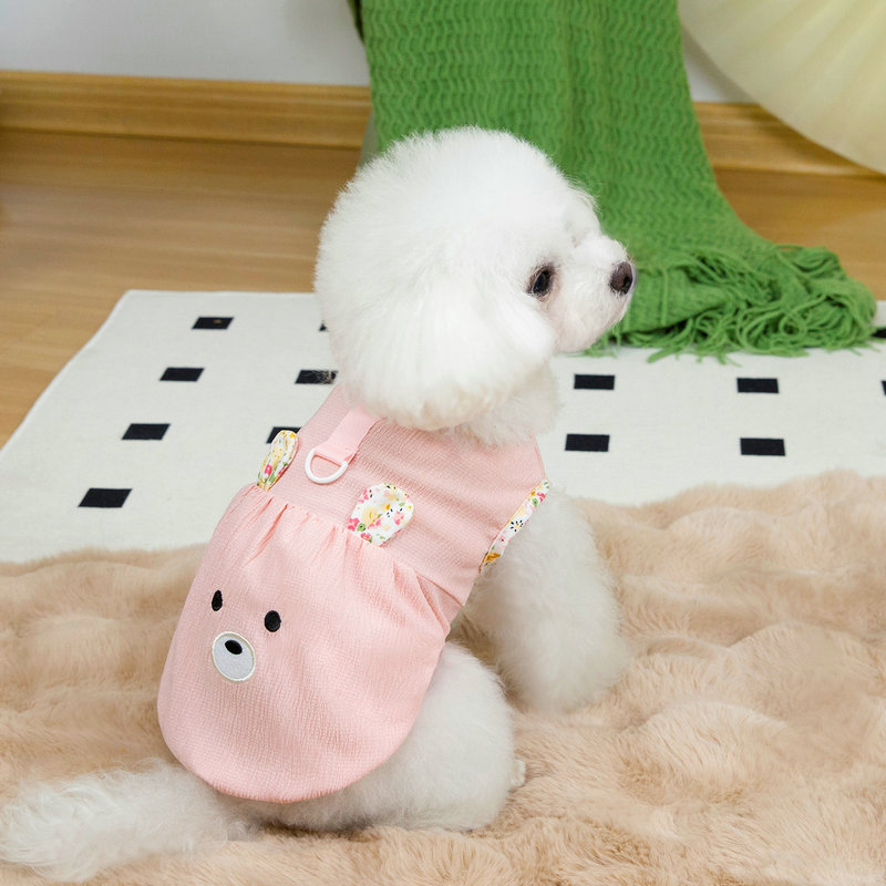犬 服 春 夏 くまちゃん ぼんぼり タンクトップ ワンピース バルーンスカート サラサラ生地 D環おしゃれ かわいい 安い 小型犬 中型犬 柴犬 |  | 02