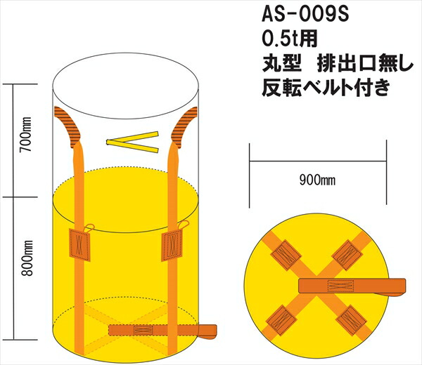 WING ACE:コンテナバッグ上グレード0.5屯丸型排出口無 10枚 AS-009S(メーカー直送品)