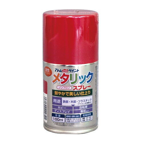 アトムハウスペイント 油性メタリックスプレー 100ML レッド 4971544222721 | 