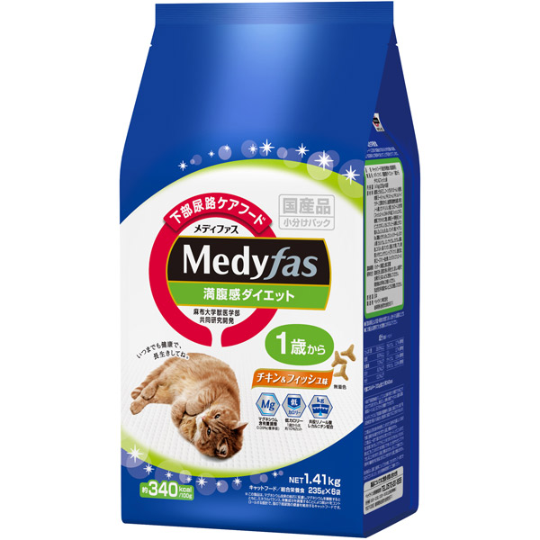 ペットライン メディファス 満腹感ダイエット 1歳から チキン＆フィッシュ味 1.41kg （235g×6） 4902418069418 | 