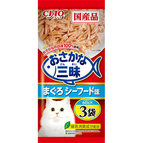 Yahoo! Yahoo!ショッピング(ヤフー ショッピング)いなばペットフード:CIAO おさかな三昧 まぐろ シーフード味 60g×3袋 4901133835001 お魚の白身100％使用！