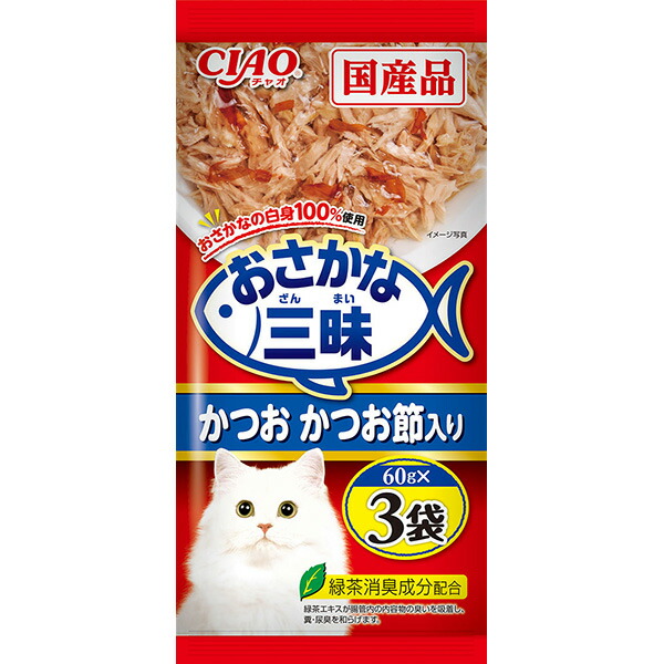 Yahoo! Yahoo!ショッピング(ヤフー ショッピング)いなばペットフード:CIAO おさかな三昧 かつお かつお節入り 60g×3袋 4901133835018 お魚の白身100％使用！