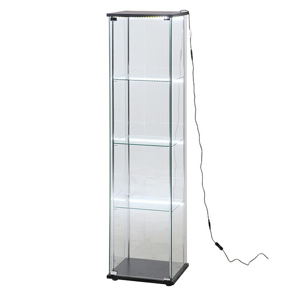 【地域制限有】【メーカー直送】不二貿易 ガラスコレクションケース 4段 LED 黒 00099490 | 
