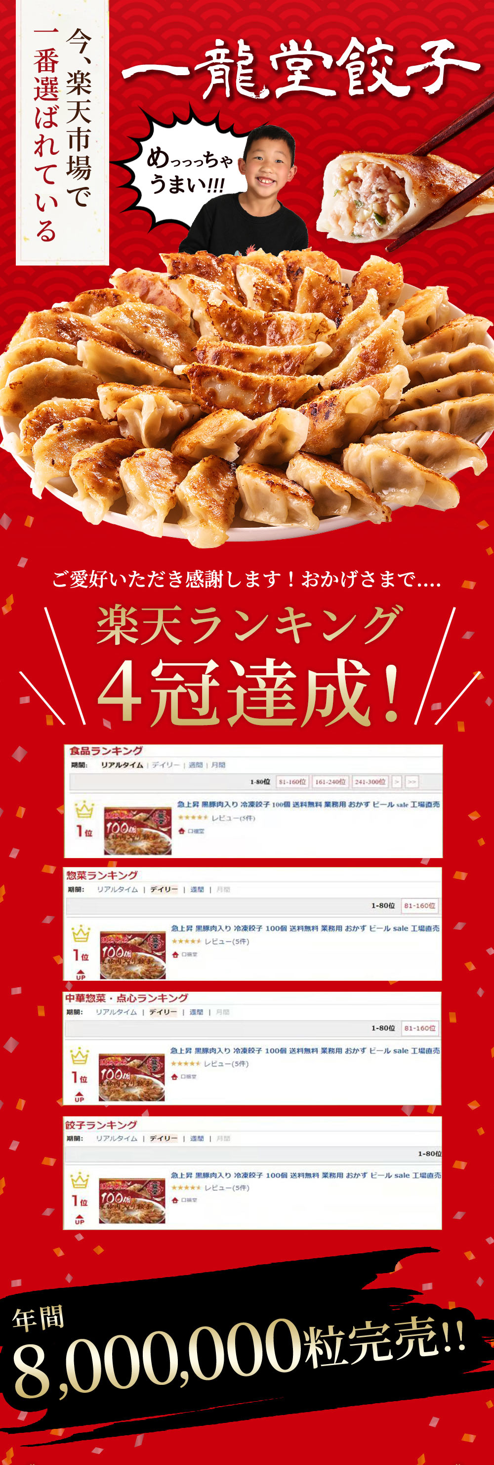 楽天市場4冠達成！年間800万粒完売。