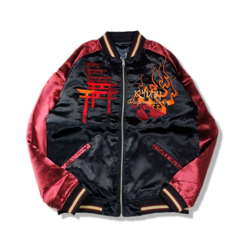 抜刀娘 凛-九尾狐面スカジャン 和柄スカジャン リバーシブル M〜XXL