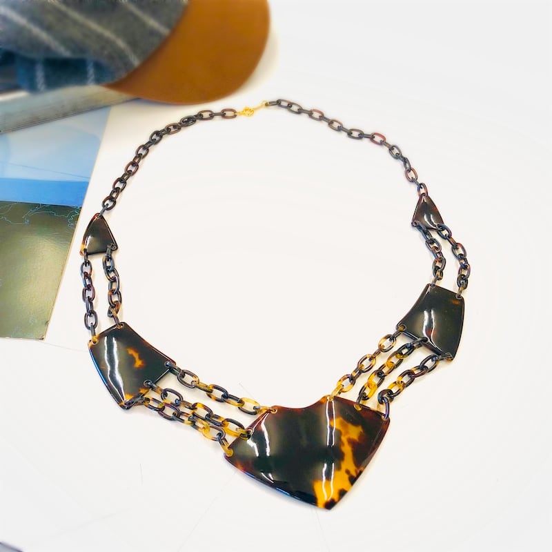 本べっ甲 ネックレス 65cm 大ぶり 鼈甲 茨布 べっこう ベッコウ