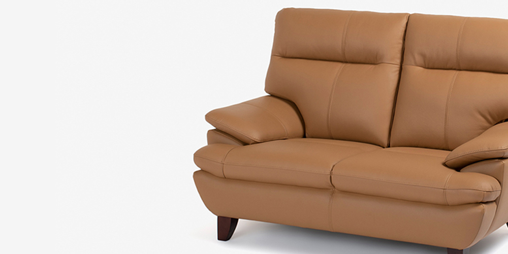 大塚家具 ラブソファ 2人掛け ルーニー 幅145cm 半革 #M-2 キャメル色