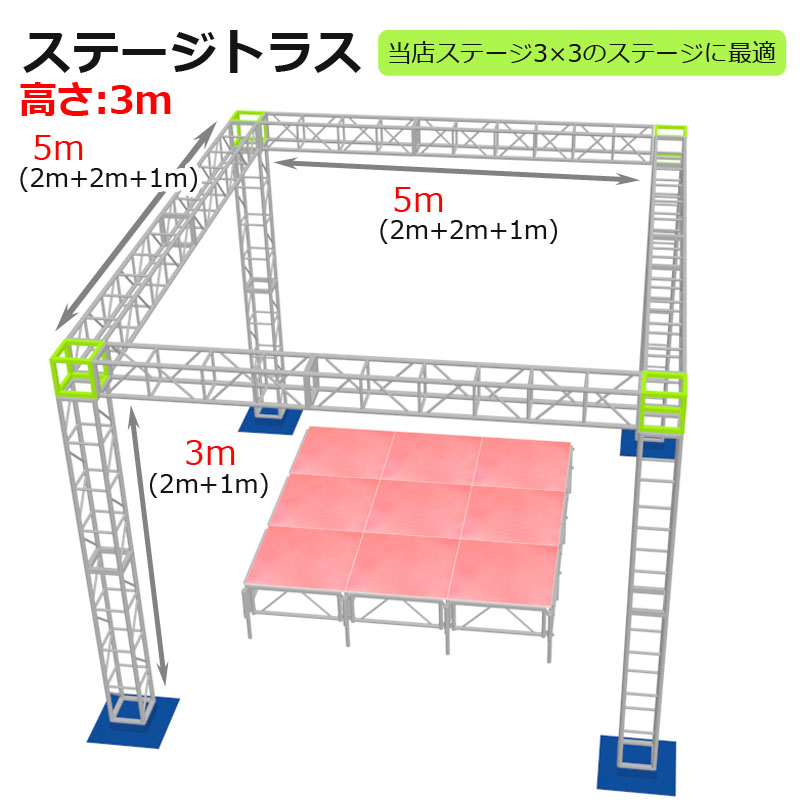 トラスセット ステージトラス 5×5×3m 軽量 アルミ 高さ3ｍ|仮設