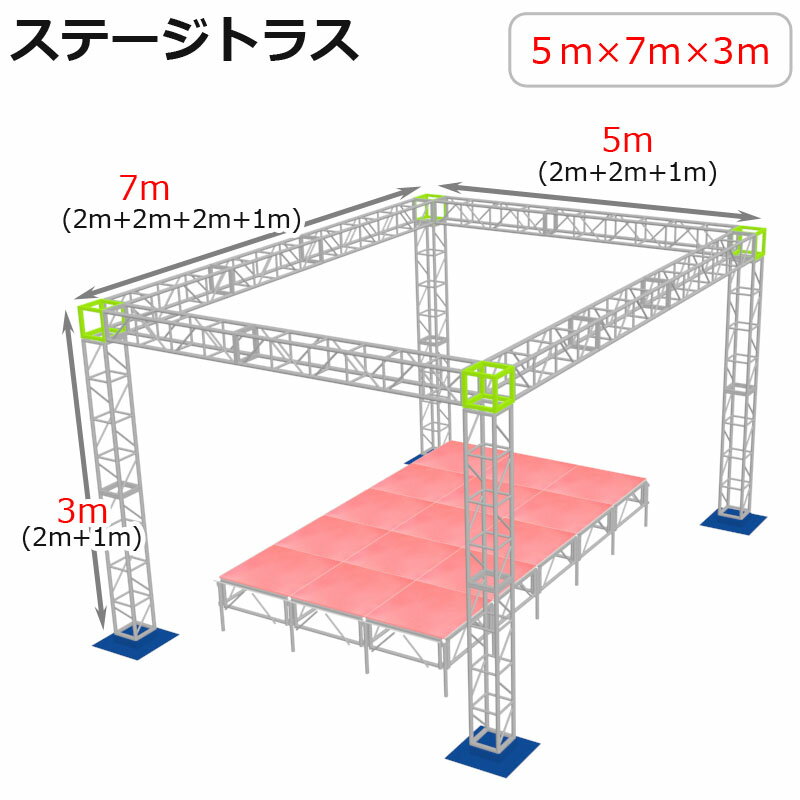 トラスセット ステージトラス 5×7×3m 軽量 アルミ 高さ3ｍ|仮設