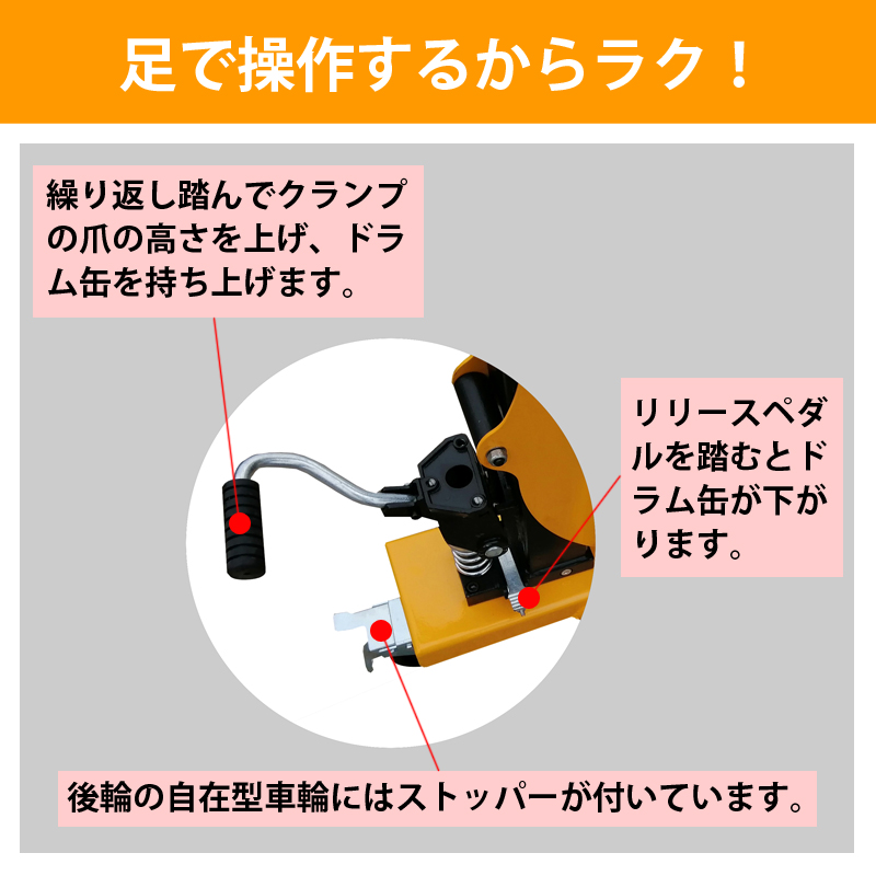 ドラム缶リフト ドラム缶運搬車 ドラム缶移動 ハンドリフト 耐