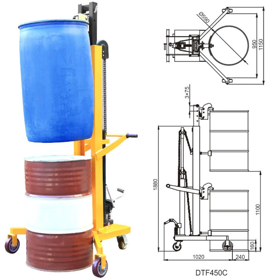 ドラム缶用移動リフト ハンドリフト 耐荷重450kg DTF450C |ドラム缶