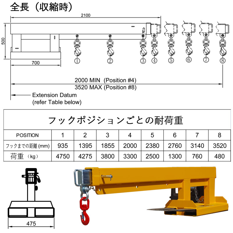フォークリフトアタッチメントtjl45,吊りフック