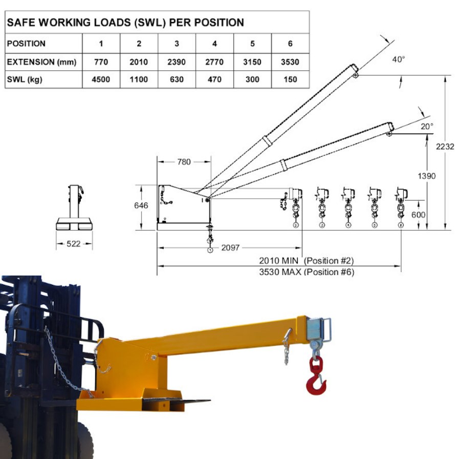 フォークリフトアタッチメントtjl45,吊りフック