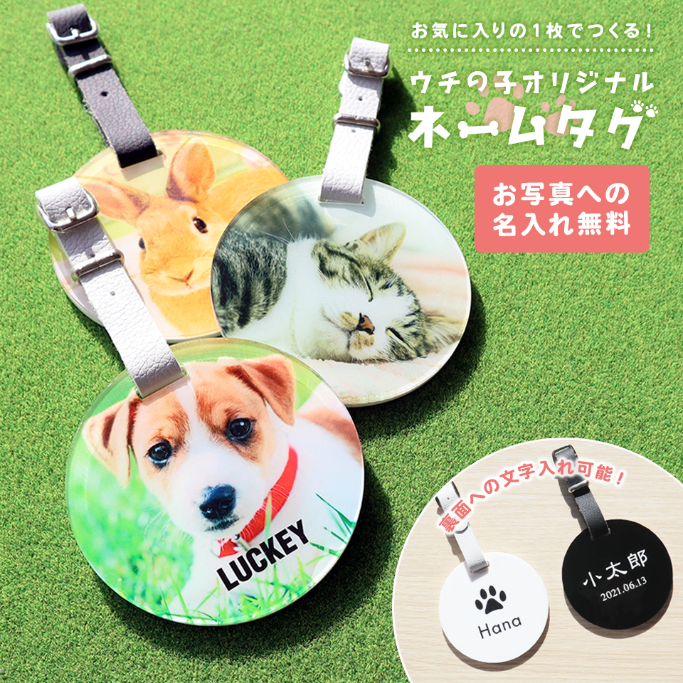ネームタグ ゴルフ 子供 名入れ ベルト 犬 猫 写真 うちの子 おしゃれ オーダー 名札 プレゼント ペット メモリアル MARCAM(nametag02) | ブランド登録なし