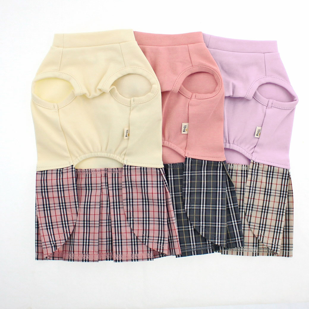 ハンドメイド犬服　切替えワンピ　ハイウエスト　コーデュロイスカート★お袖変更可能 iDog ワンダフルセール 50%OFF 犬 服 切替ボックスプリーツワンピ アイ