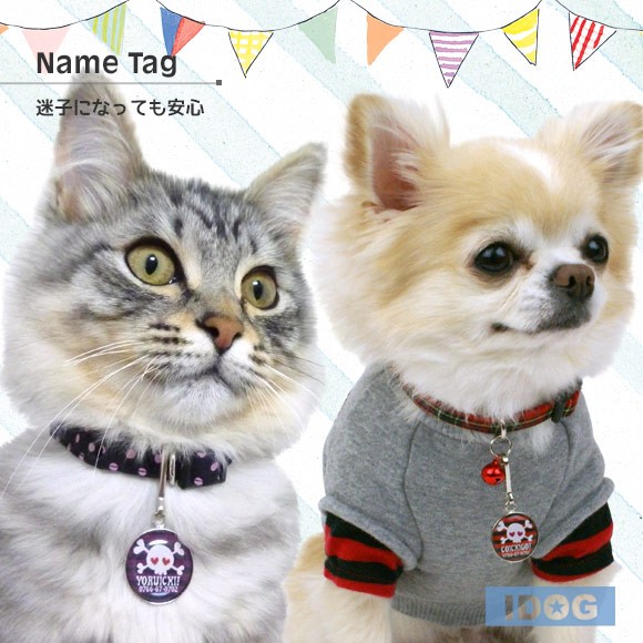 犬 猫 ペット 迷子札 iDog&iCat オリジナルネームタグ 迷子札 ドクロ ネームプレート 名札 ドッグタグ