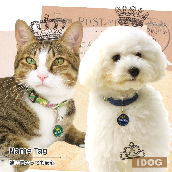 犬 猫 ペット 迷子札 iDog&iCatオリジナル ネームタグ 迷子札クラウン ネームプレート 名札 ドッグタグ