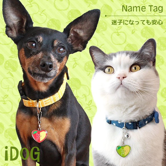 犬 猫 ペット 迷子札 iDog&iCat ネームタグ迷子札ハート型りんご ネームプレート 名札 ドッグタグ