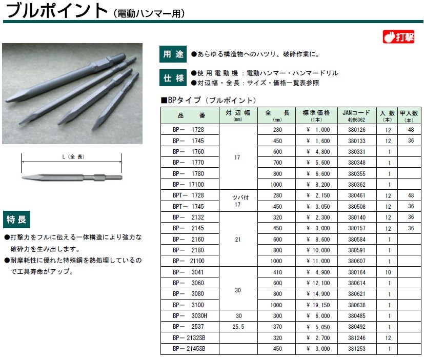 ハウスビーエム HouseBM BP-3060 ブルポイント(電動ハンマー用) BP