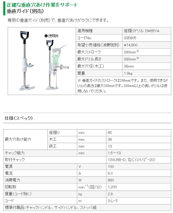 チャックハンドル サイドハンドル ストッパ組 座掘りドリル Hikoki 旧日立工機 電気ドリル Hitachi 938 家ファン Dw65ya 店 道具 工具 Dw65ya