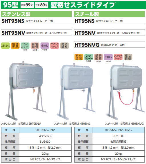 ダイケン 屋外用ホームタンク HT95NV 壁寄せスライドタイプ 95型