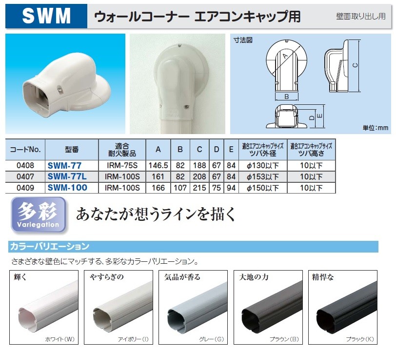 因幡電工 配管化粧カバー ウォールコーナー ブラック SWM-100-K 壁面取り出し用 エアコンキャップ用