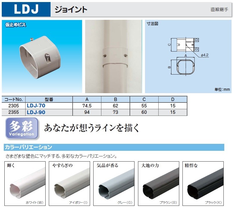 因幡電工 スリムダクトLD LDJ-70 No.2305 アイボリー ジョイント 直線