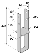 Cマーク金物(C)　柱脚金物　PB-42（六角ボルト付）　(10入1ケース)　枠組壁工法金物)　山菱　ツーバイフォー(ツーバイフォー金物