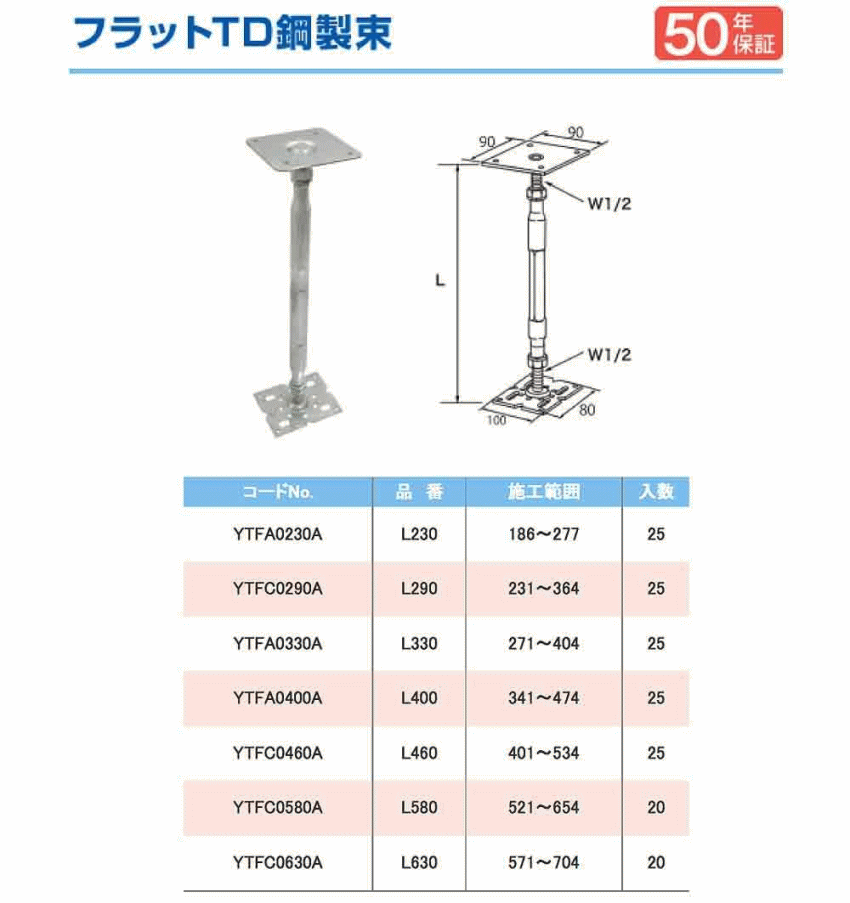 (25本入)　タカヤマ金属　フラットTD鋼製束　330タイプ　271〜404mm