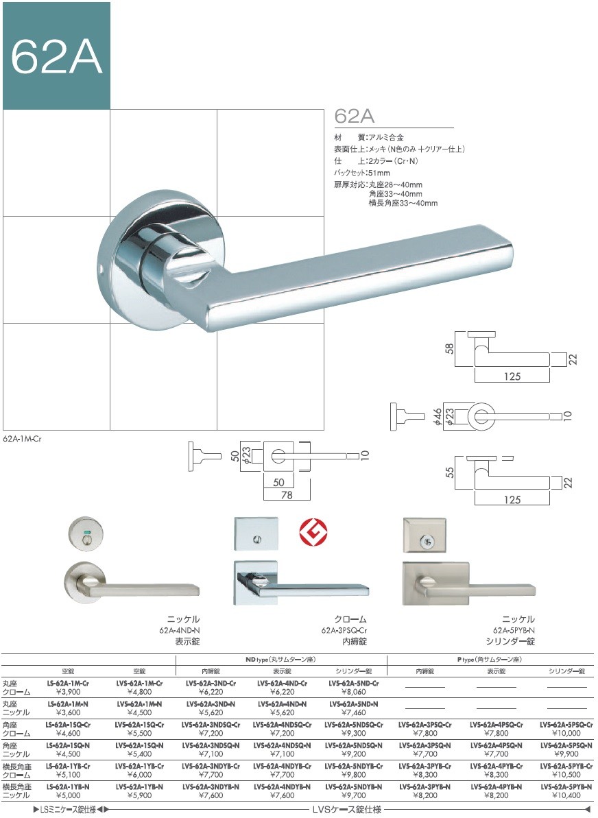 川口技研 LVS-62A-4PSQ-N 角座 表示錠 LVSケース錠仕様 P(角サムターン