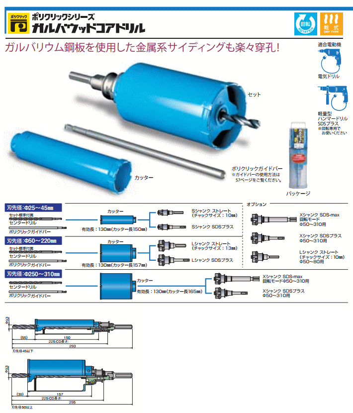 公式の PCGW85C ミヤナガ ポリクリック 85X130 ガルバウッドコアドリル（カッター） 振動、コアドリル